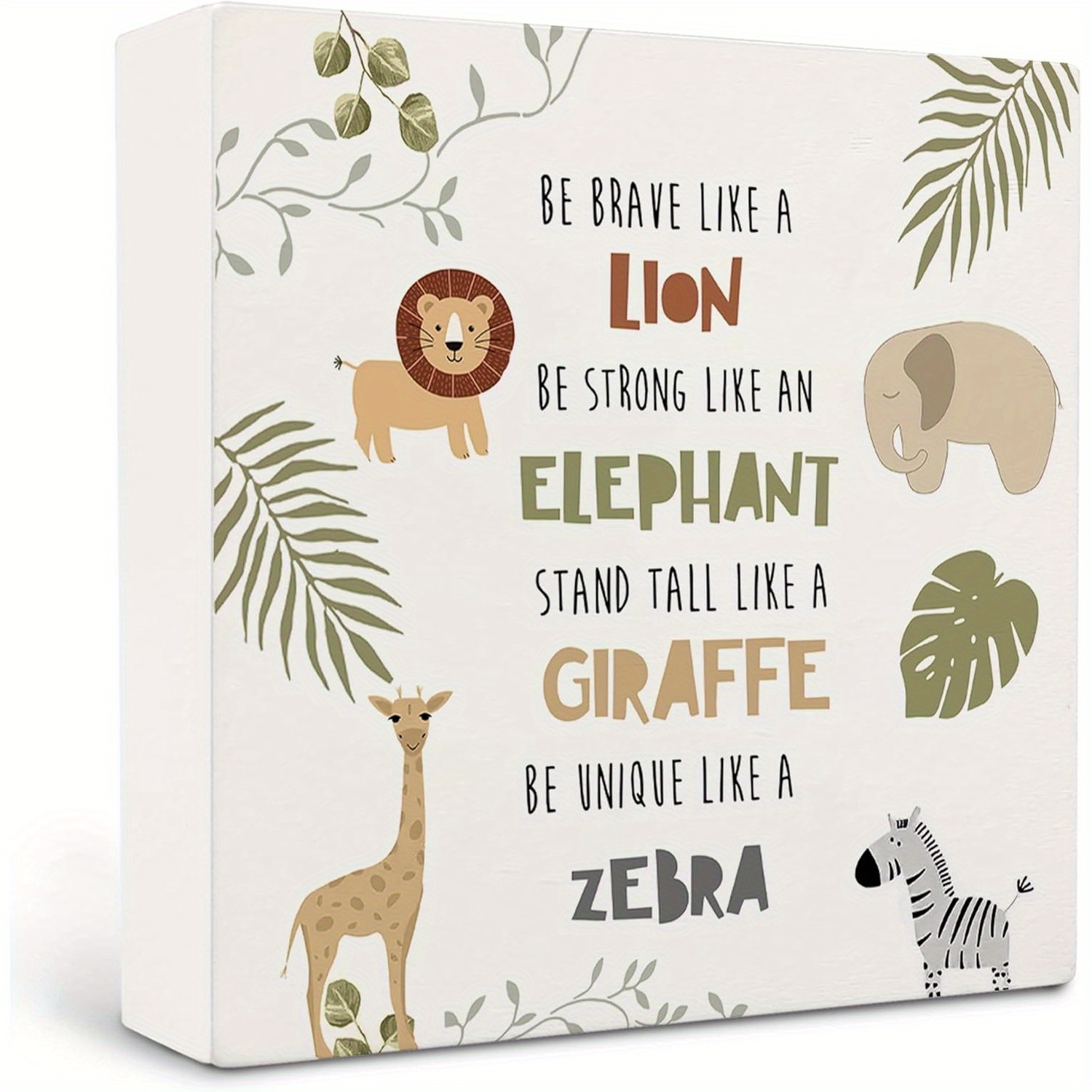 TEMU 5x5 Inch Themed Kids' Room Decorative Sign - Inspirational Desktop Ornament With Lion, Elephant, Giraffe, And Zebra Patterns, Perfect For Rooms