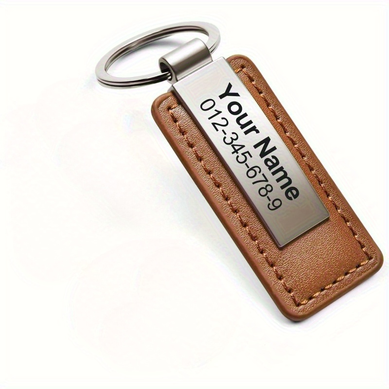 Image of 1pc Stylish Mens Keychain Faux Leather With Stainless Steel Id Tag Customizable Name And Phone Number Durable Perfect Gift For Dad Multi Color