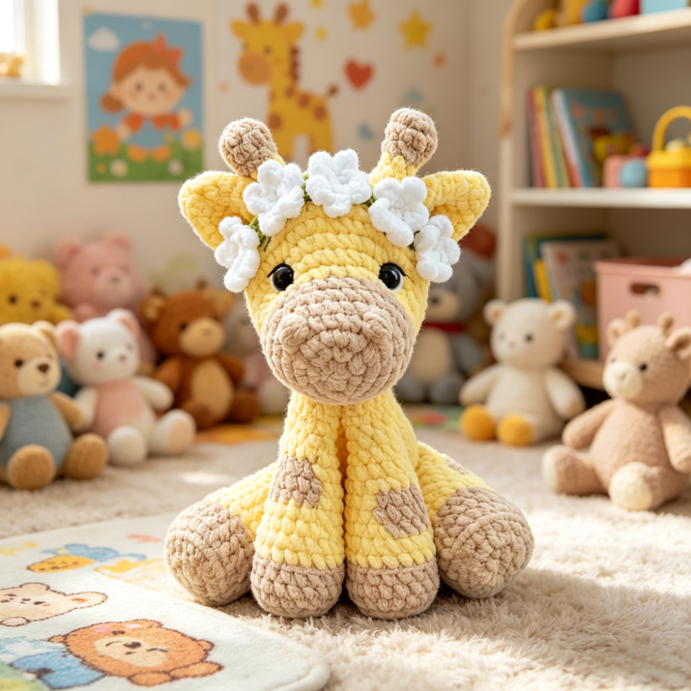 1pc cute flower   giraffe crochet kit for beginners complete diy amigurumi giraffe plush doll craft set with all materials yarn tools tutorial handmade knitted giraffe with floral headband perfect gift for   lovers home decor 0
