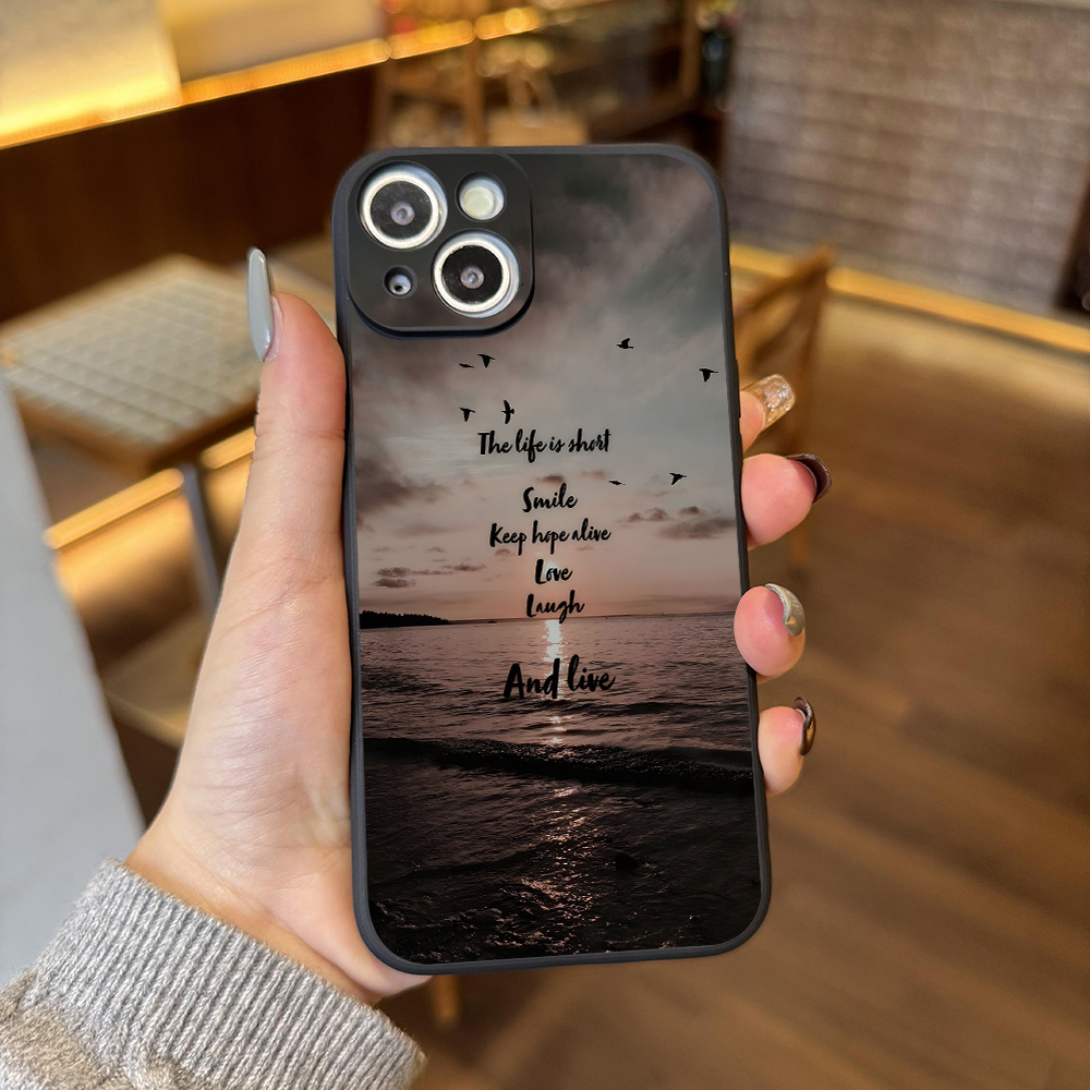 TEMU Phone Case - Aesthetic Winter-themed Phone Case Featuring Motivational Quotes, Suitable For Various For Iphone Including 16, 11, 15, 14, 13, And