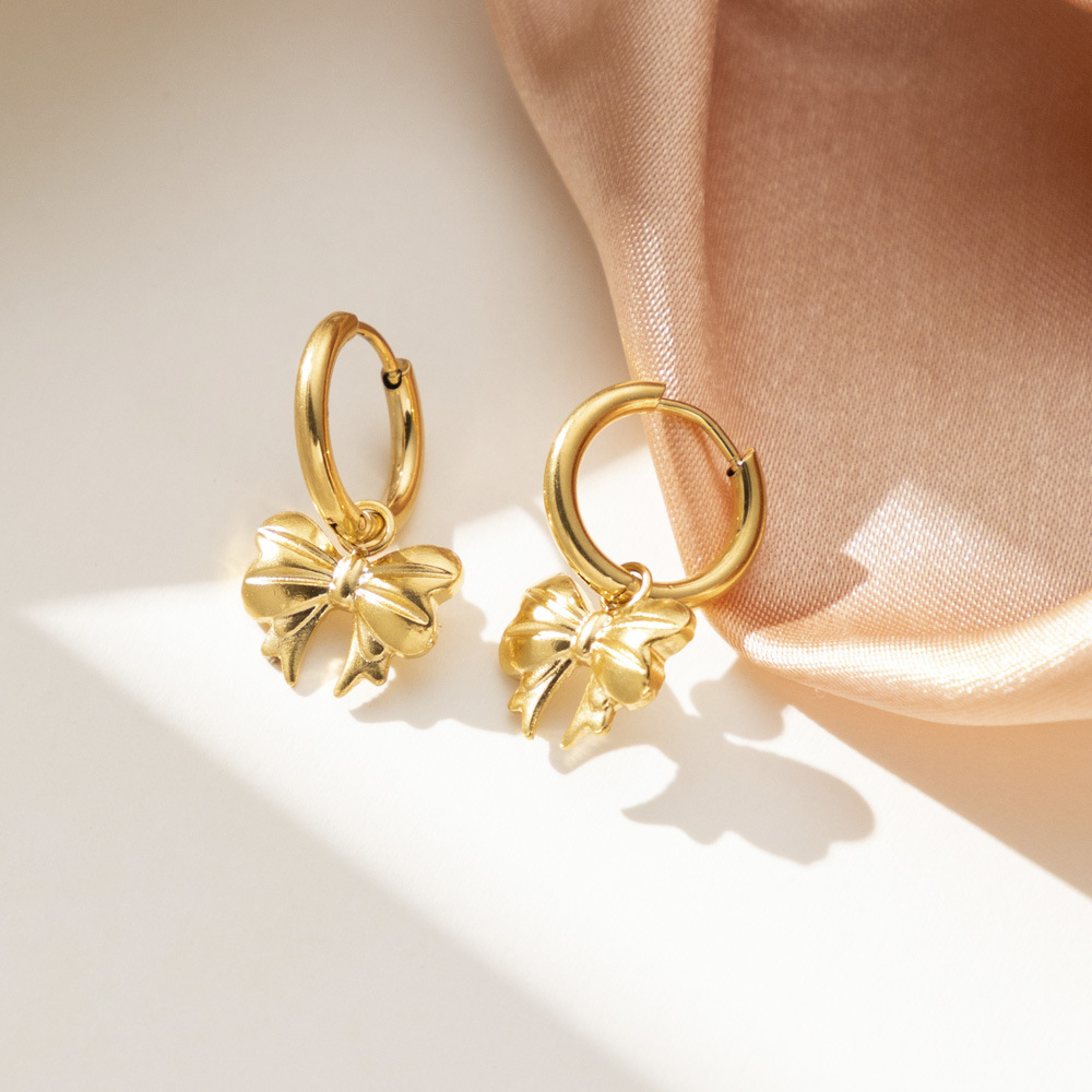 Image of Simple, Fashionable, French Stainless Steel Bow Earrings, Anti-allergic, Anti-fading, Suitable For Daily , Banquets, Weddings, Valentine's Day Gifts For Lovers
