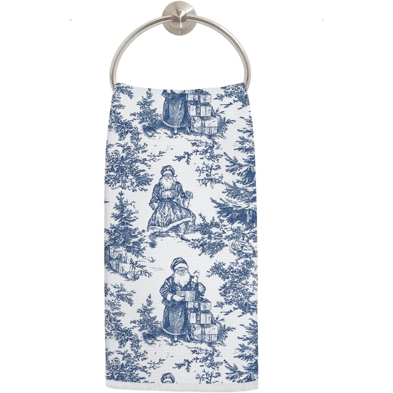 TEMU 1pc Of 18 By 26 Inch Chinoiserie Christmas Santa Kitchen Towels, Vintage Blue Toile Hand Towels For Bathroom Decoration, Holiday Dish Tea Towel For Kitchen Styling