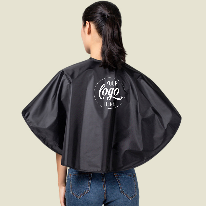 TEMU Custom Logo Professional Barber Shop Cape - Black, With Adjustable Closure, Perfect For Shampooing, Dyeing, And Makeup, Suitable For Quick