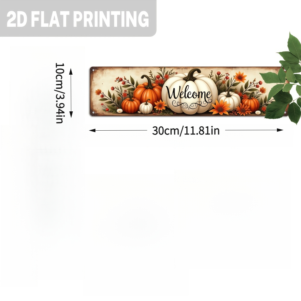 TEMU Décoration murale de plate 2D, pièce unique de style rustique de ferme - Décoration vintage de récolte d'automne, motif citrouille, feuilles et
