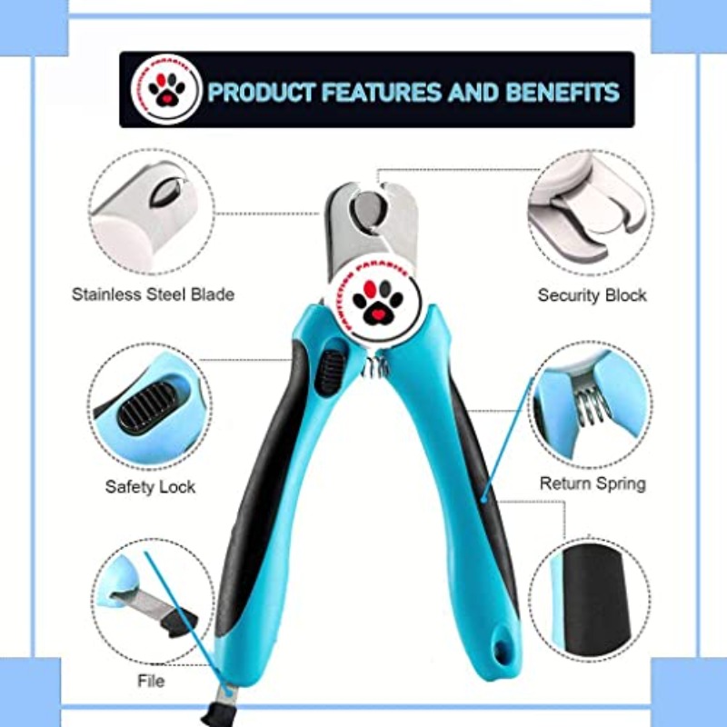 Dog Nail Clippers with Nail Filer Stainless Steel Pet Nail Clippers and Slip Resistance Trimmers for Medium and Large Dogs with Safety Guard Professional Grooming Tool for Dog Cats