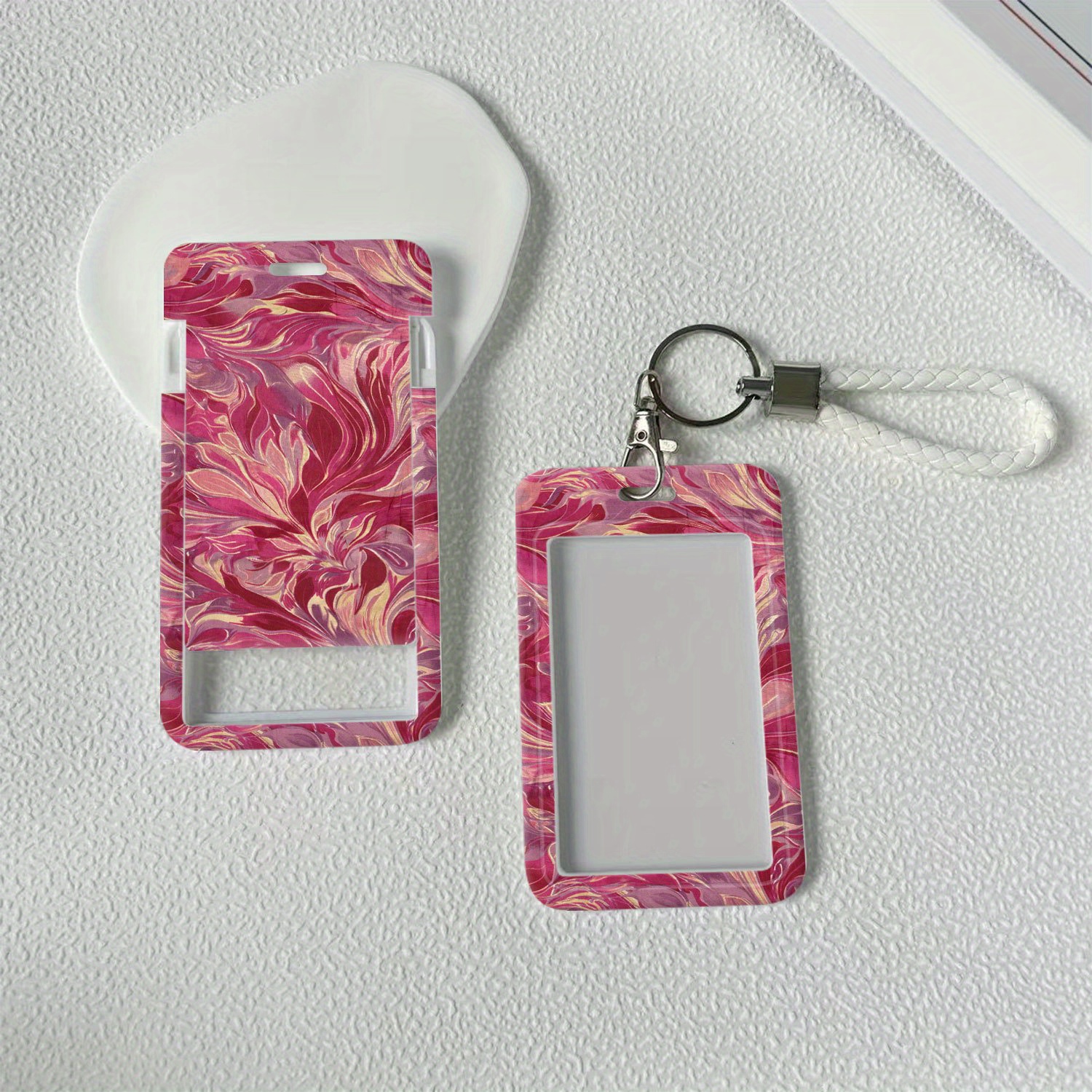 TEMU 2d Plastic Id Card Holder Featuring A Maroon Swirl Pattern, Complete With A Lanyard, Ideal For Doctors, Nurses, And Students. This Bus Card Case