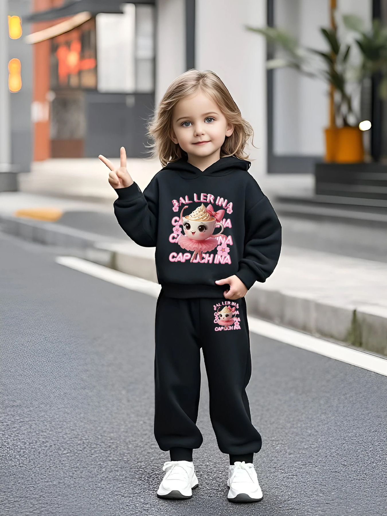   com tema de        , cappuccino coffee cup ballet girl. conjunto de hoodie + leggings, várias cores disponíveis~ meninas desportivas com  , camisola de   comprida, vestuário casual elegante e  , lavável à máquina,   para a escola,  ,     de outono/inverno, época de regresso às aulas e atividades ao ar livre | conjunto de estilo de lazer para   | conjunto de roupa de malha   e confortável, para exterior
