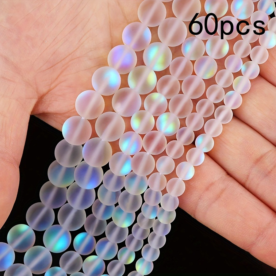 Image of 8mm Iridescent Beads, Featuring An Frosted End And A Mermaid , Perfect For Jewelry Projects. Fairycore Beads Are Ideal For Making Bracelets, Necklaces, And Earrings