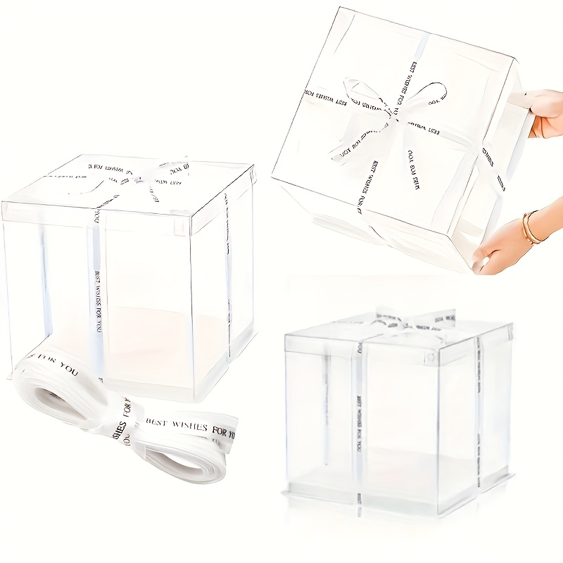 4pcs/set Clear Sublimation-ready Gift Box Suitable For Christmas, Valentine's Day, Weddings With Ribbon - Sphere Box For Ized Decorations, Obligation Present (3pcs Boxes+1 Ribbon)