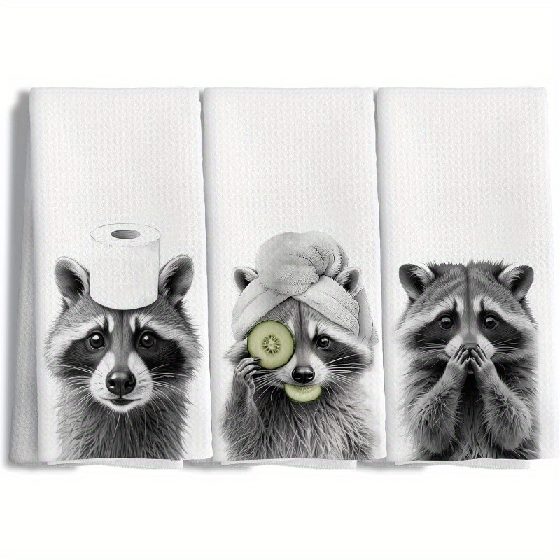 TEMU 3pcs 18x26 Inch Towels Funny Gifts Bathroom Hand Towels Raccoon Bathroom Decor And Additions, Cute Hand Towels