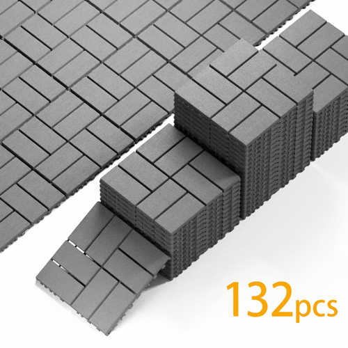44 132pcs of heavy duty outdoor floor tiles durable plastic structure waterproof small piece style suitable for patios pool sides and backyards in gray brown interlocking patio platform tiles