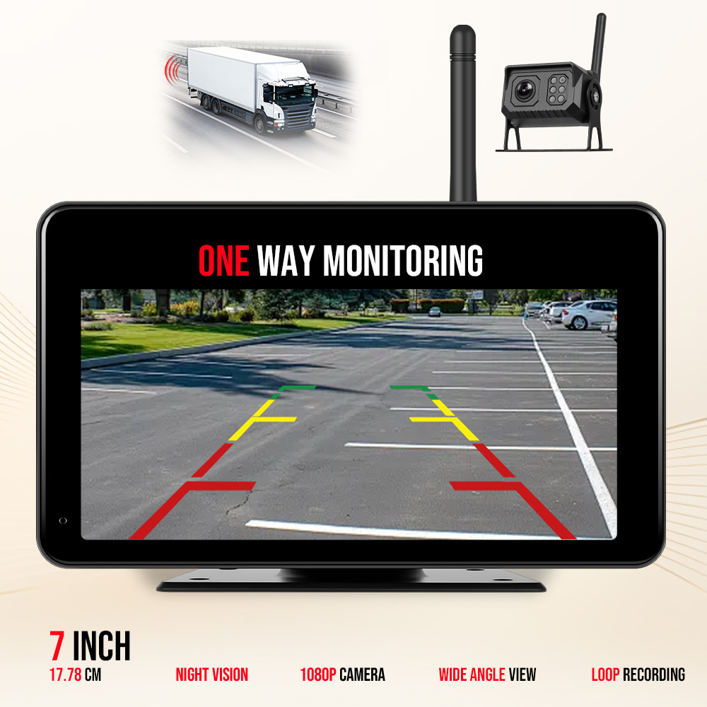 7 Inch Ips Touchsreen Set Reversing Camera Wireless With Rear Camera With Night Vision, Loop Recording & Bsd & Reversing Line For Trailers, Trucks, Bus, Cars, Motorhomes, Van