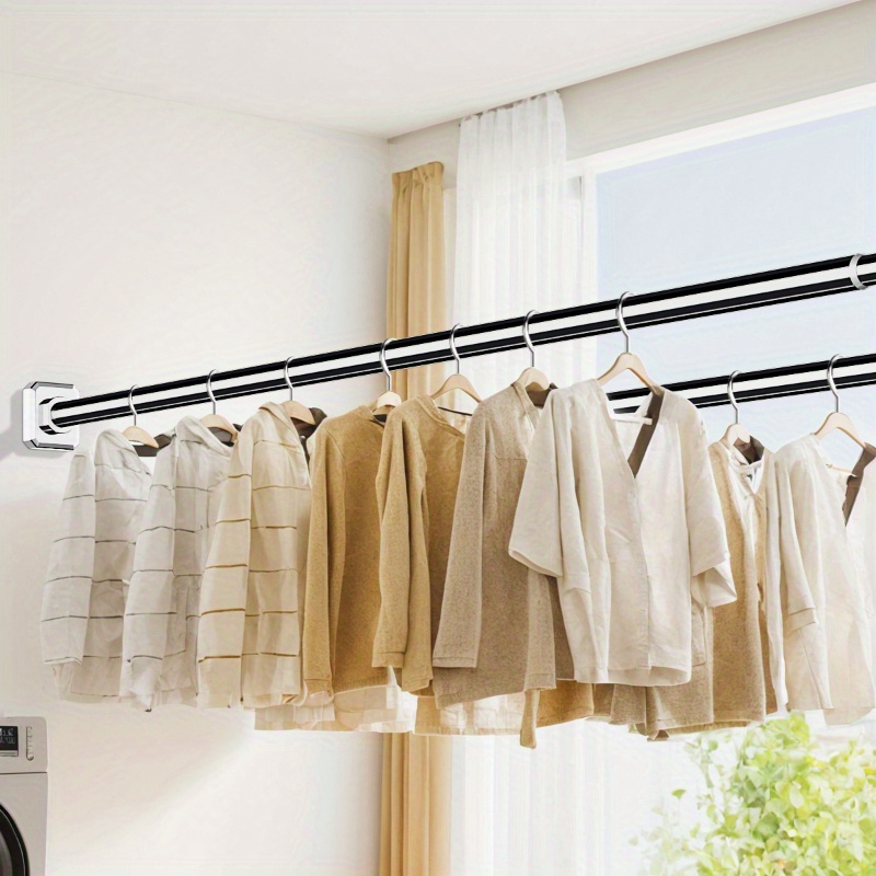 1pc Heavy Duty Adjustable Spring Tension Clothes Rack Shower Curtain Rod  Extensible Metal Laundry Drying Rack with No Pole Needed, Space-Saving