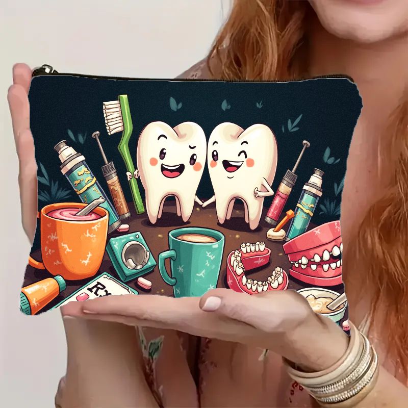 TEMU A Cute Tooth And Oral Hygiene-themed Storage Bag, Suitable For Travel Toiletries Or Stationery Storage. Portable And Practical, Suitable For