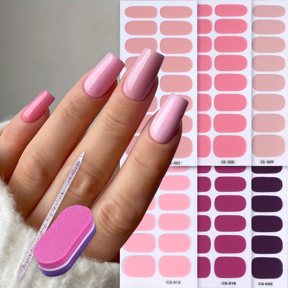 

6 Sheets Of Pink Solid Color Smooth Nail Polish Stickers 's Day Style With Tool Kit Manicure Full Stickers