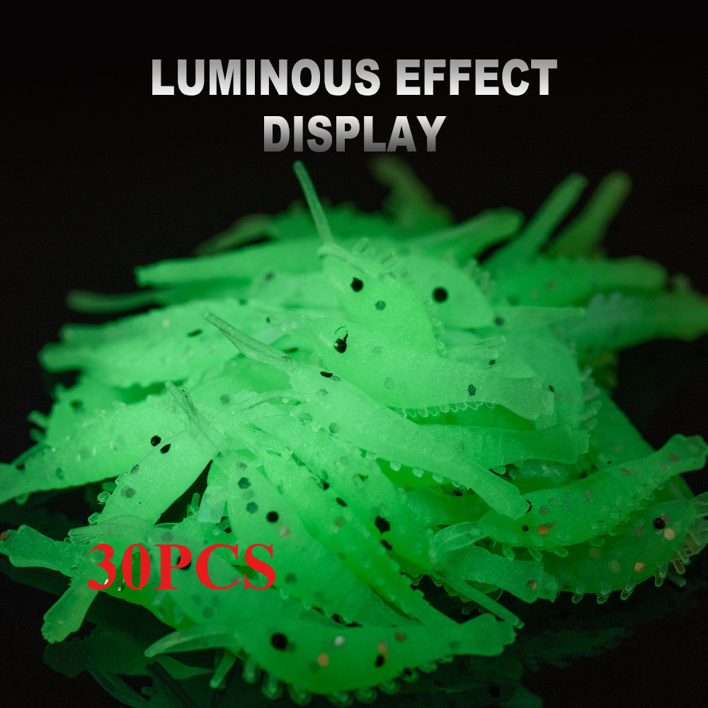 TEMU Lot de 30 leurres crevettes lumineux, appâts souples, leurres crayons crevettes simulées pour pêche de nuit, adaptés à douce et à salée, pour ,