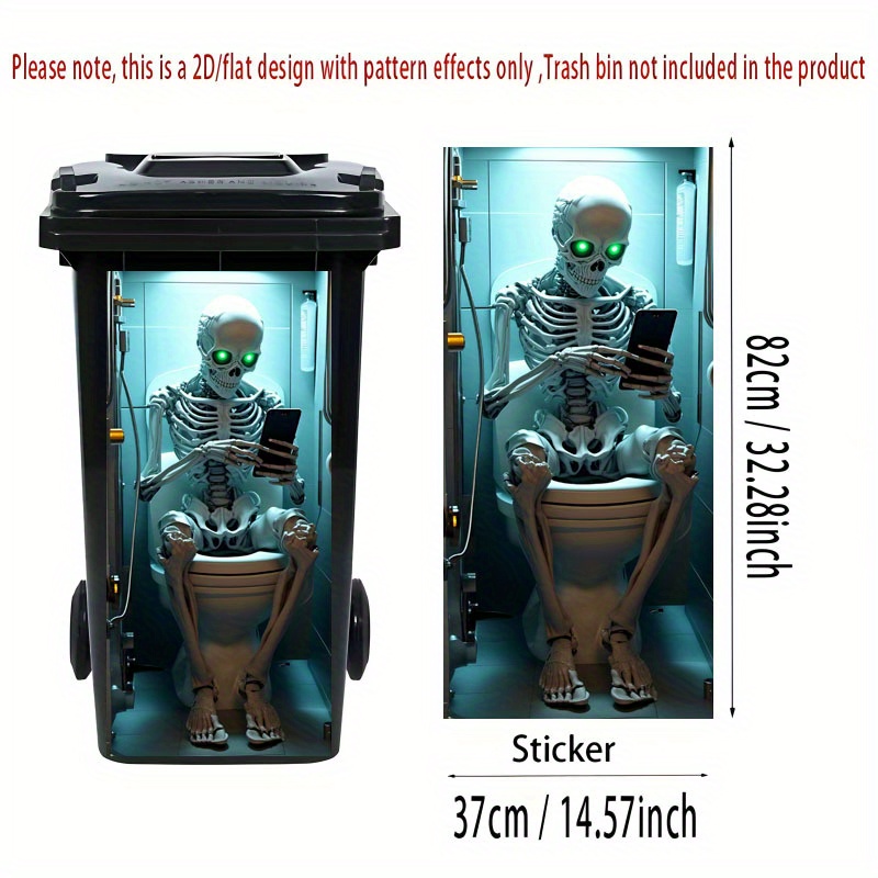 2d Flat Printing 1pc Trash Can Sticker 37×82cm Skeleton Theme Design Self-adhesive Wallpaper Decoration Suitable For Trash Cans, Walls, Home Decor, 2d Flat