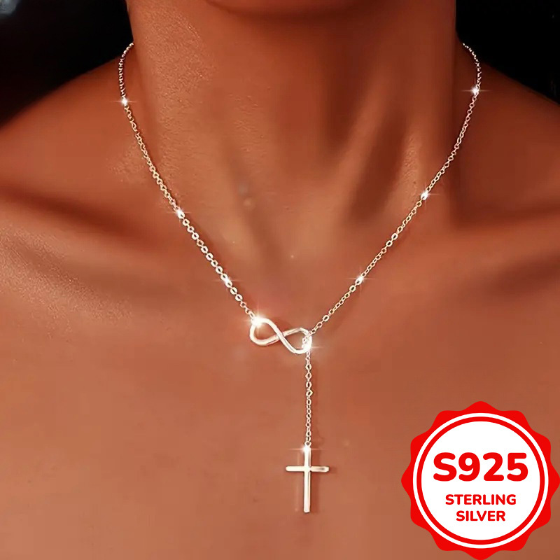 Image of High Quality 925 Sterling Silver Necklace For Women Holiday Party Cross Pendant Infinity Necklace Jewelry Gift