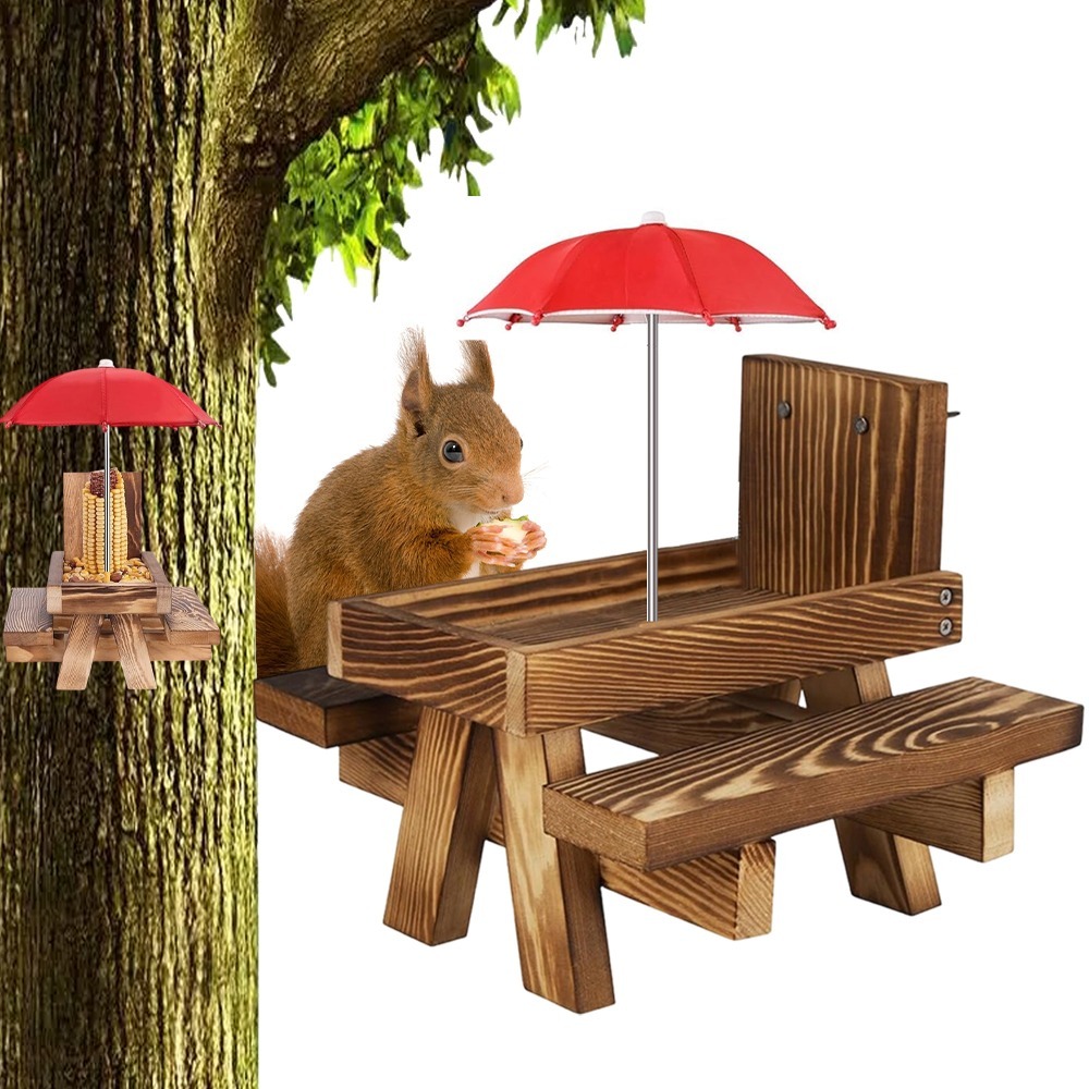 1pc Outdoor Wooden Squirrel Feeder, With Umbrella, Durable, Strong Load-bearing, Not Easy To Damage, Moisture-proof, Perfect For Outdoor Garden & Yard Use