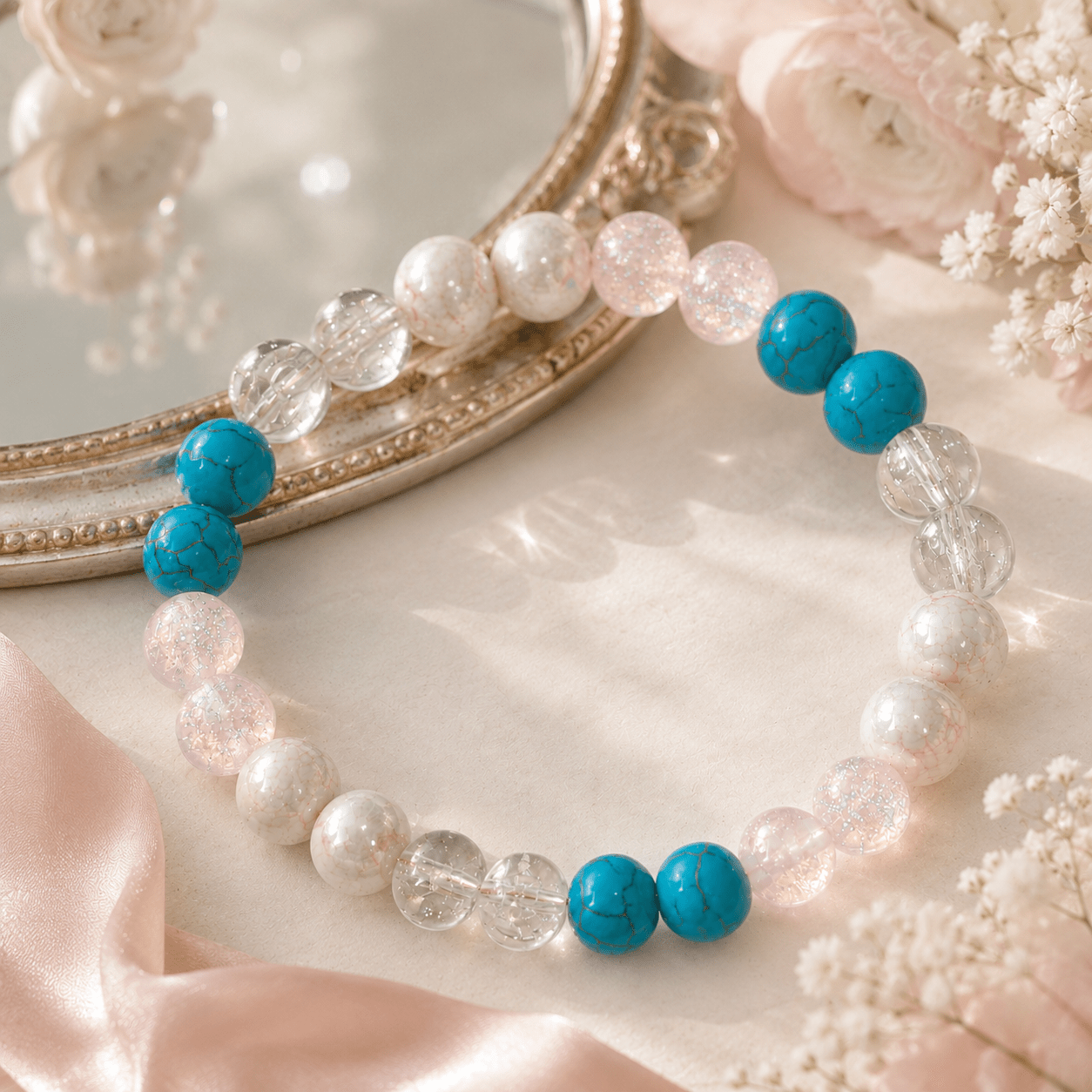 Lucky Natural Stone Beaded Bracelet with Blue-Green Turquoise