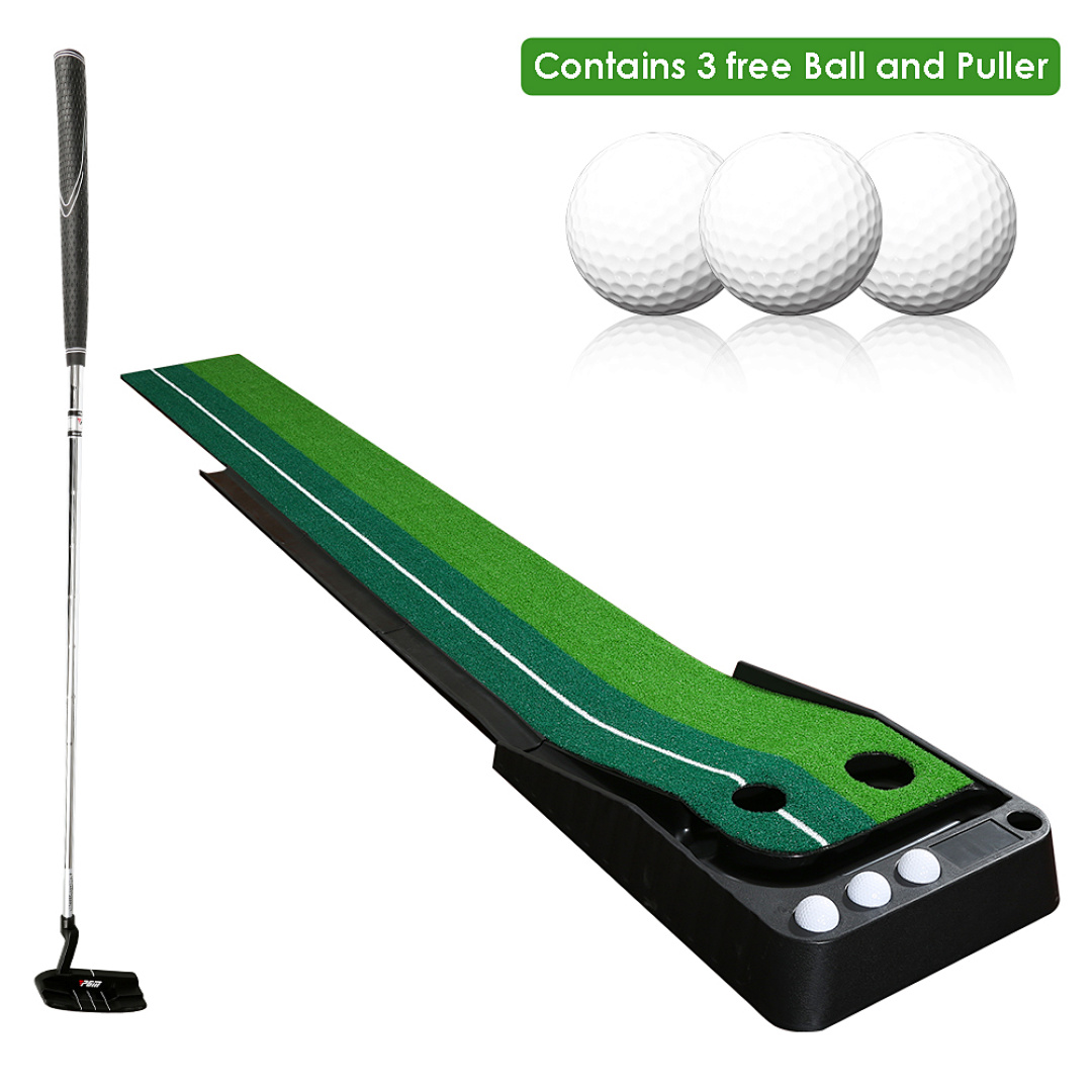 Golf Putting Mat Gift Set, 2.5m Auto Ball Return Indoor Practice Mat With 3 Balls, Portable Putting Trainer For Home Office Golf Lovers