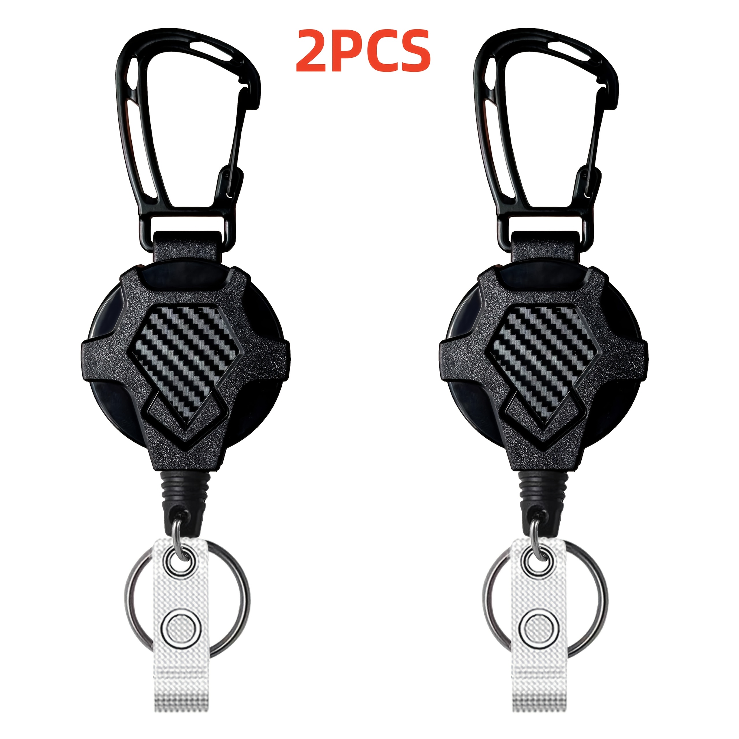TEMU Lot de 2 porte-clés rétractables, porte-badge d'identification robuste avec bobine de fil. Bobine rétractable pour badge avec câble en acier de