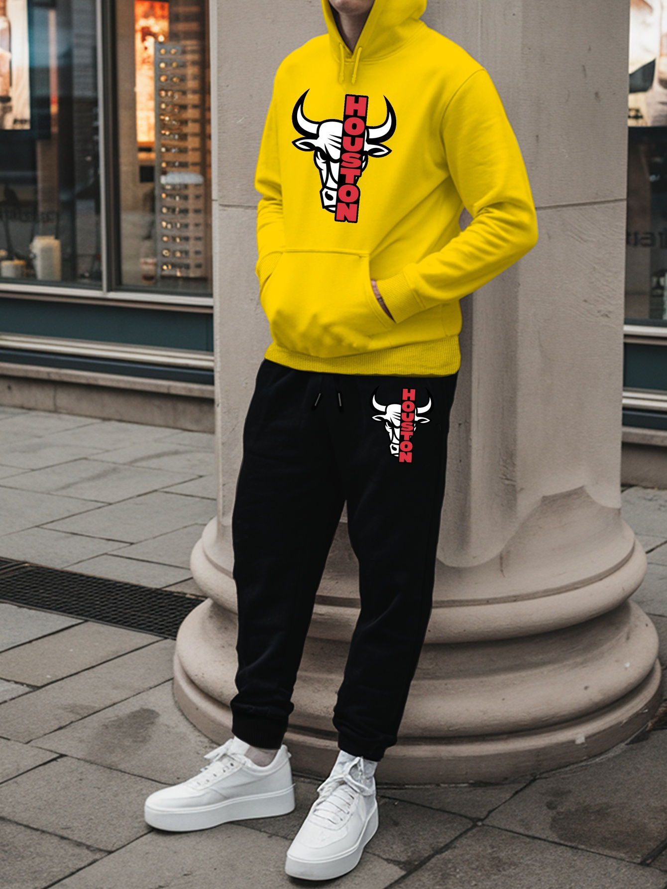 Outfit Black White And Yellow Hoodie Men's Trendy 