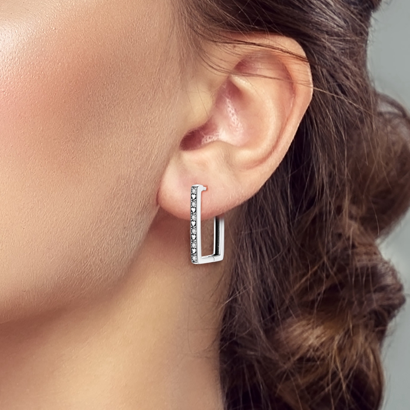 Women's S925 U-Shaped Hoop Earrings with Pave Cubic Zirconia