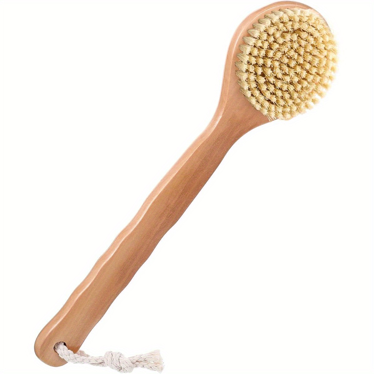 1pc 12 6 inch long handle back scrubber for shower heavy duty   wood nylon bristles exfoliating body brush with ergonomic grip wet dry use for men women   reach areas bath shower tool natural   lanyard compatible round   sturdy construction personal care accessory Product details 0