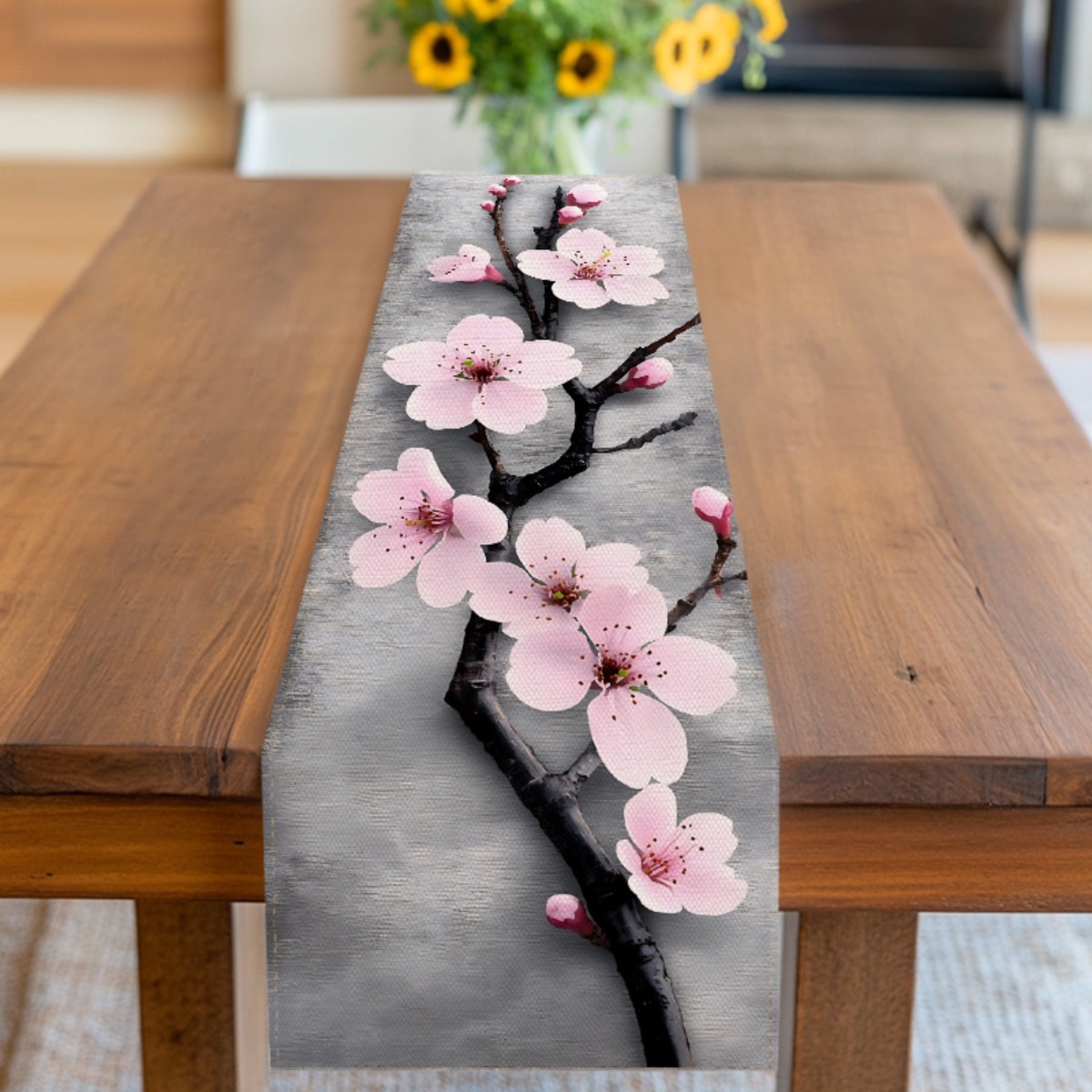 1pc Of A Rich Pink Table Flag Cloth Featuring Cherry Blossoms, Perfect For Warm And Decor. Made From, It Embodies And , Ideal For Tables And Tea Settings