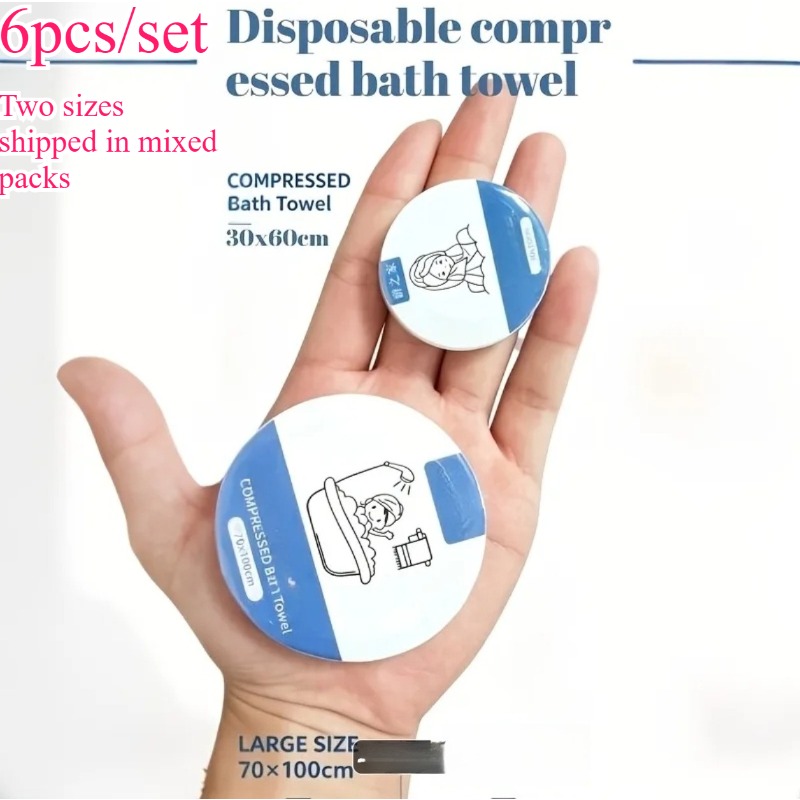 TEMU 6pcs/set Disposable Compressed Towel Bath Towel Travel Pack, Individually Sealed Packaging, Soft And Absorbent, Easy To Carry, Suitable For