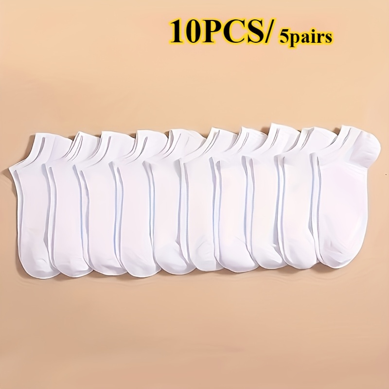 10pcs/5-pair Men's And Women's Short Socks, Breathable And Lightweight, Moisture-wicking, Simple And Versatile, Solid Colors