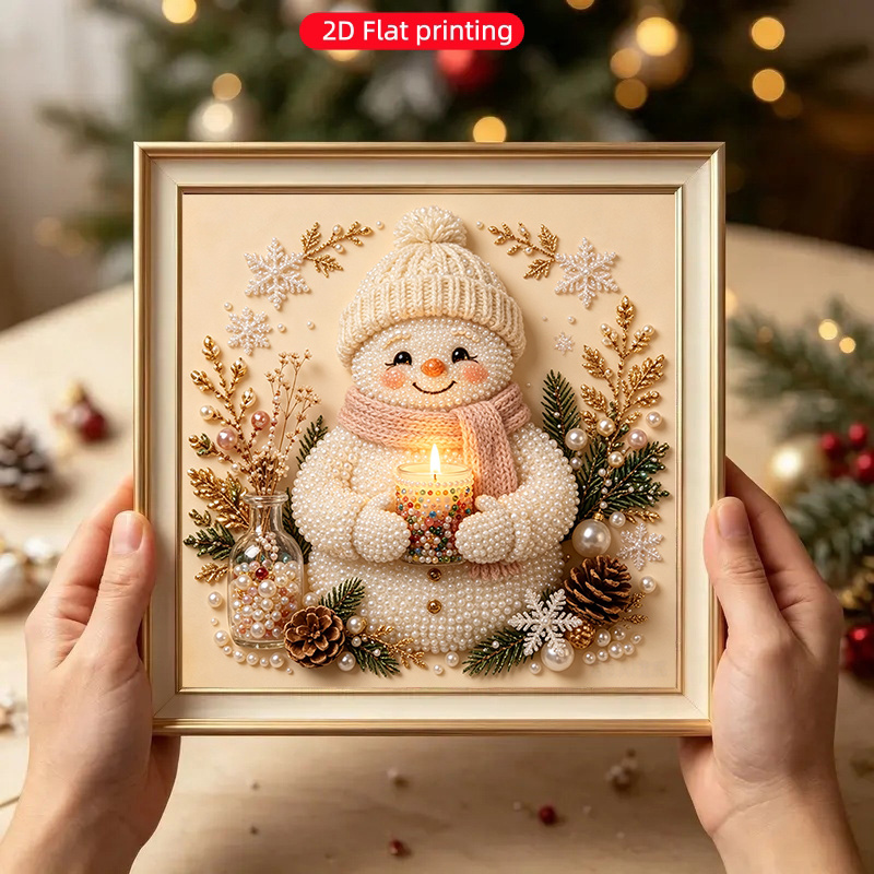 TEMU 2d Flat Printing Painting Pearl Knit Snowmanpattern Handmade Diy Frameless Diamond Painting Kit Suitable For Adults And Beginners, With Pearls,