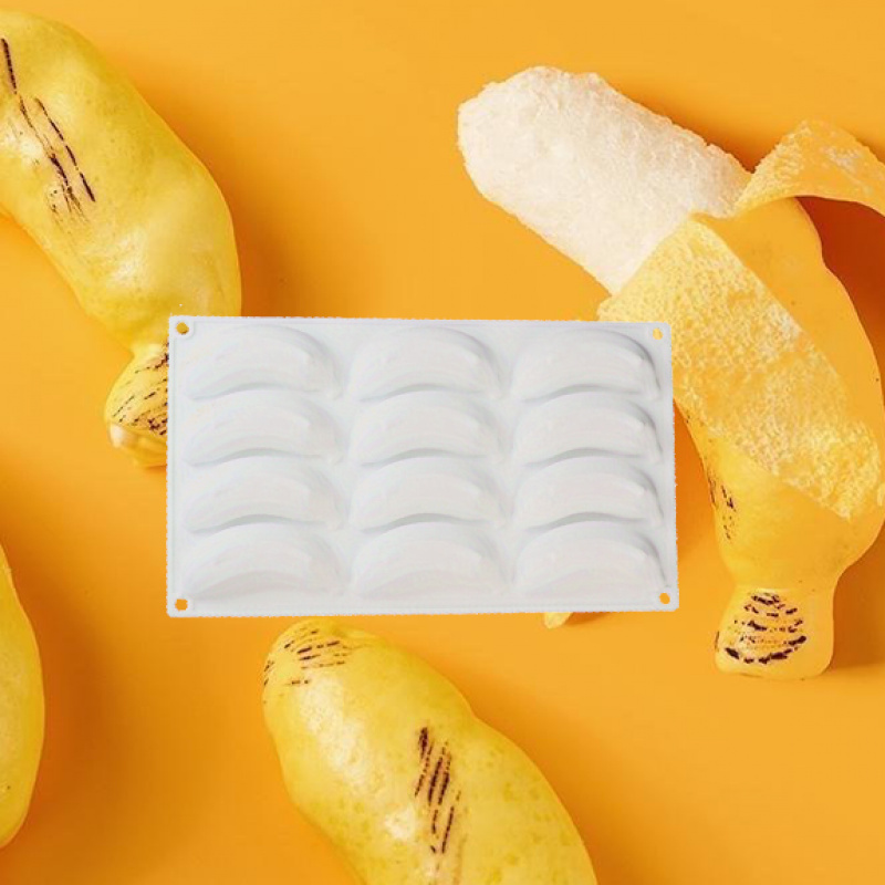 TEMU 1pc Silicone Banana Shaped Mold, 12-cavity 3d Fruit Baking Mold For Mousse Cake, Candle Soap Making, Uncharged Kitchen Tool, Cake Decoration |