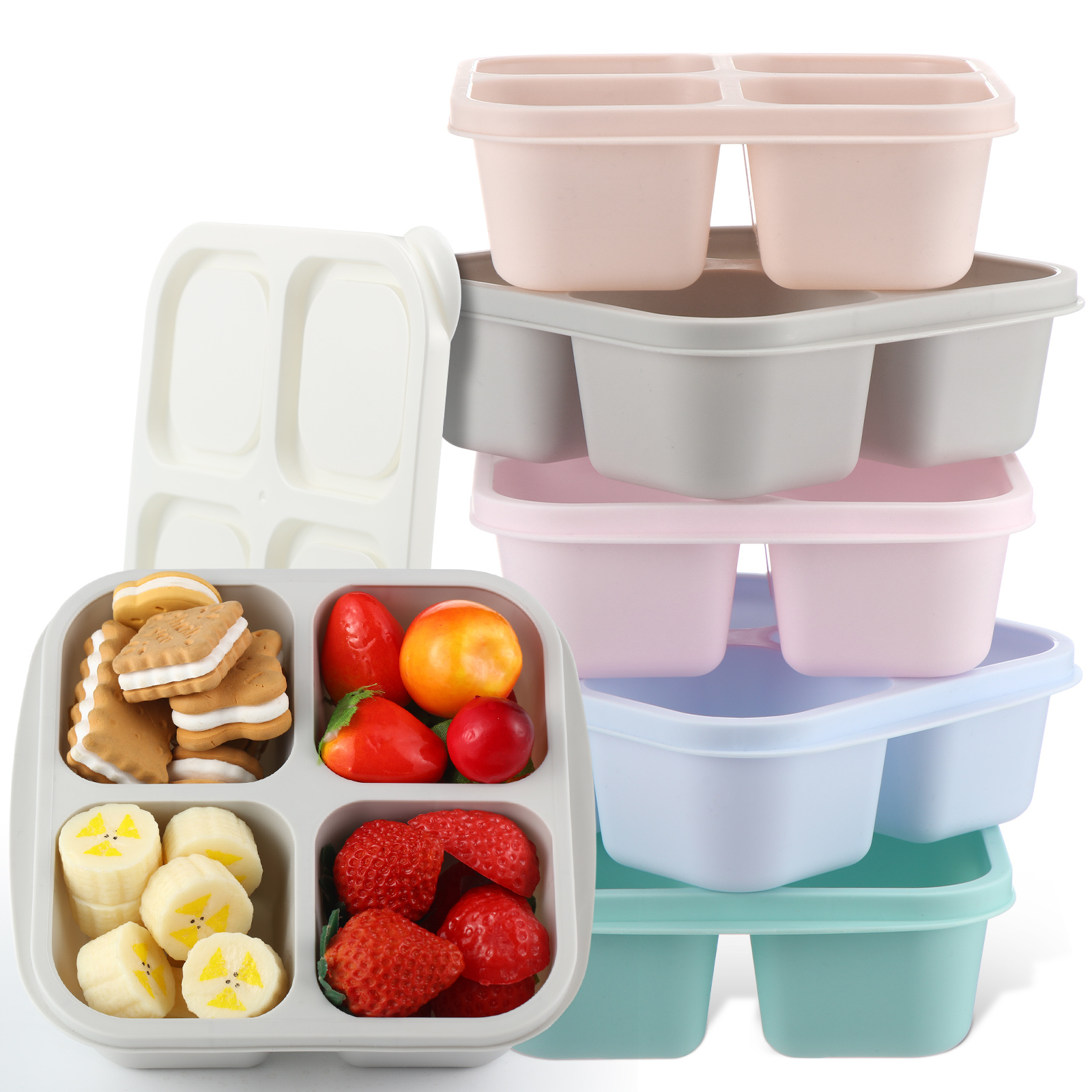 5-pack Snack Containers 4-compartment Bento Snack Boxes Reusable Lunchable Containers With Lids Divided Meal Prep Lunch Food Storage Box For School Work Travel (macaron, )