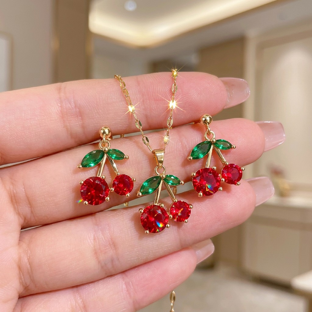 TEMU Juego de joyería de 3 piezas de ciruela con circonita sintética, collar de acero inoxidable con aretes colgantes, accesorios bonitos y dulces