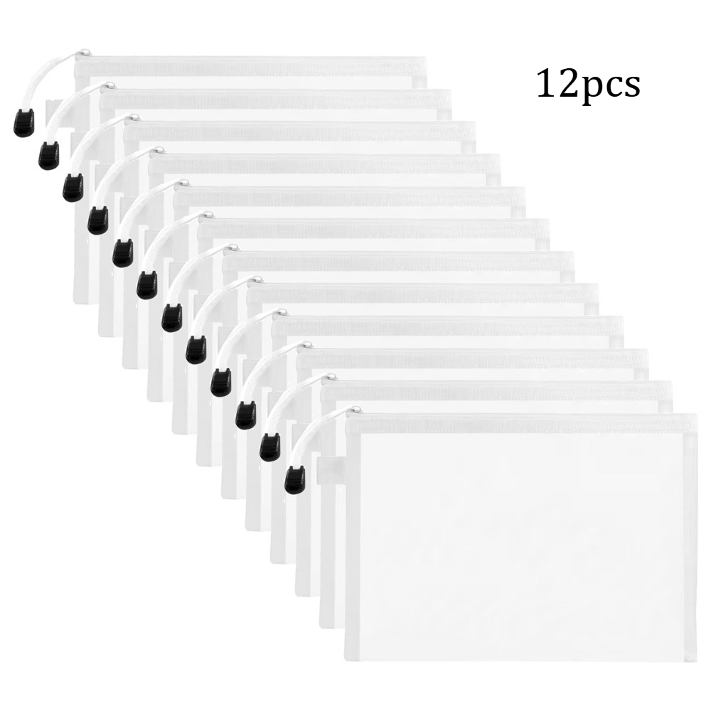 TEMU 12 Pack Arxr A5 White Mesh Zipper Pouches Suitable For School, Office & Home - Nylon Document Bags With Closure, Storage Organizers For Makeup,