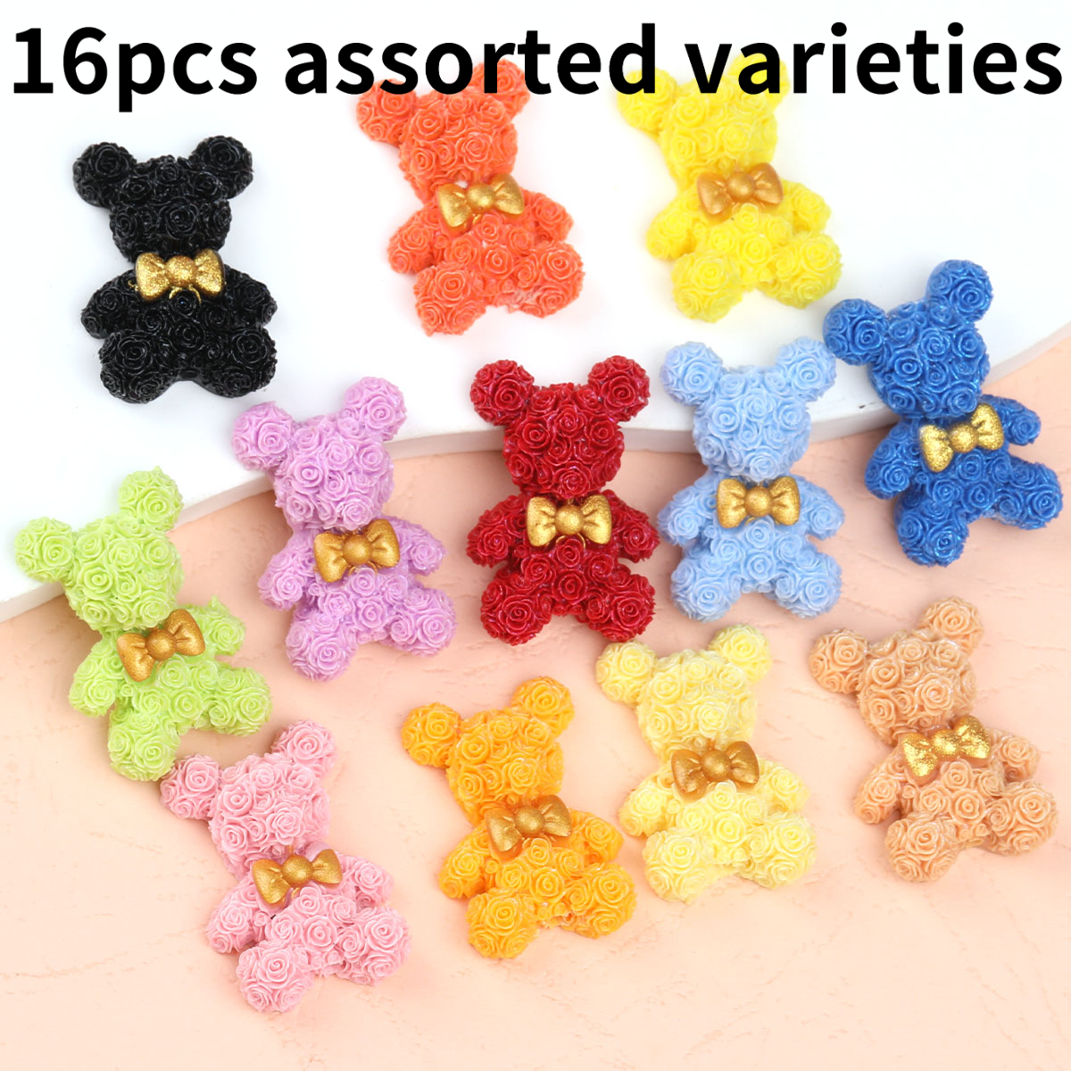 TEMU 4/16pcs Random Colors Fashion Bear-shape Rose Flower Decorative Beads - Unique Bear-shape Design Beads & Bead Assortments Charm Loose Spacer