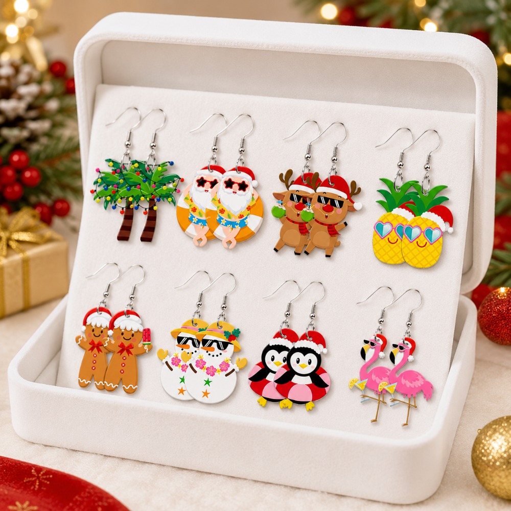 8 Pairs Christmas Acrylic Earrings Set for Women