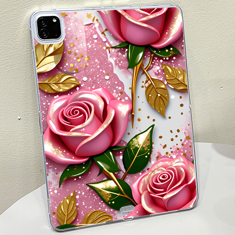 TEMU For Ipad Case - 2d Rose Print, Suitable For Ipad Protective Cases Without Pen Slot, Stylus Not Included, 10th Generation, Mini 4/5/6/7, Pro 11