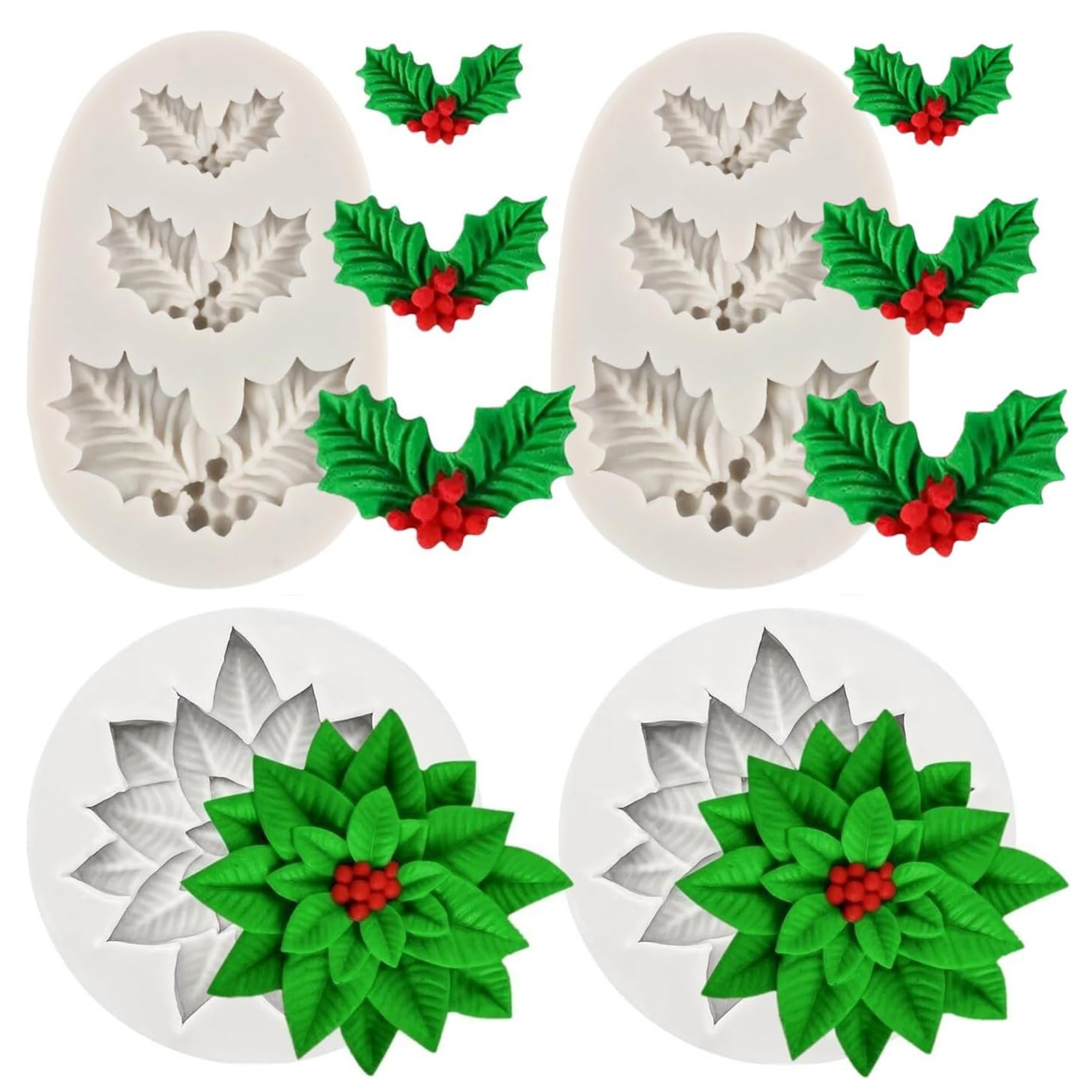 TEMU 4pcs Christmas Holly Silicone Molds, Craft Molds For Candle Making, Resin Casting, Plaster, Clay, Diffuser Stones, Christmas Decorations,