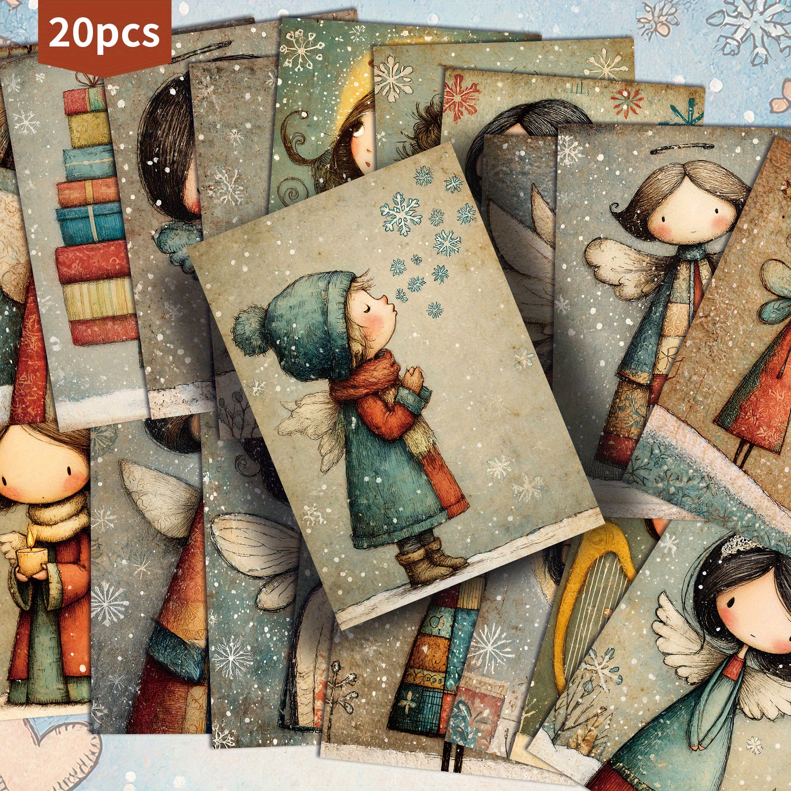 20-pack Vintage Winter Christmas Postcards - 4x6 Inches Junk Journal Paper, Classic Pinup Illustrations, Collectible Decorative Painting Cards For Scrapbooking & Crafting