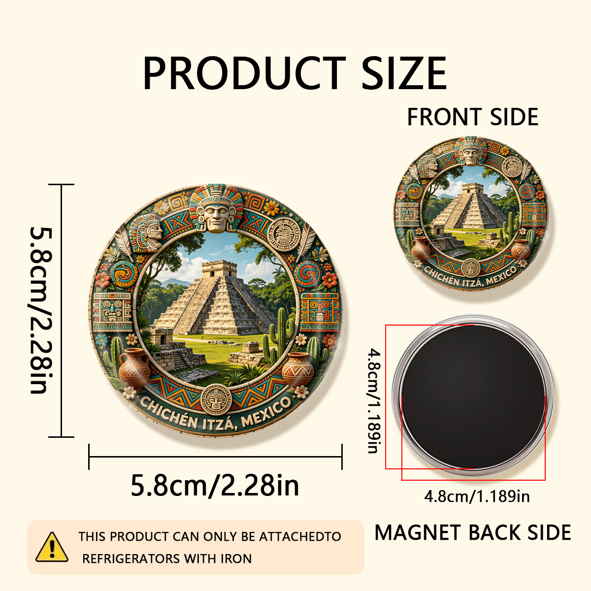 TEMU 1pc 2d Flat ChichÃ©n , Mexico Durable Round Fridge Magnet, Suitable For Photos, Postcards, Etc. To , As A Kitchen Decoration