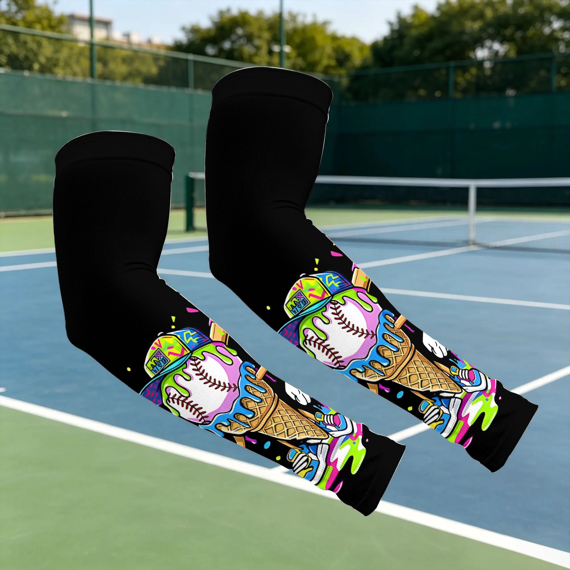 TEMU 1 Paire de Manchons de Bras Baseball Anti-Taches pour Garçons, Manchons de Bras de Compression Anti-Taches Crème Glacée pour Jeunes, Manchons de