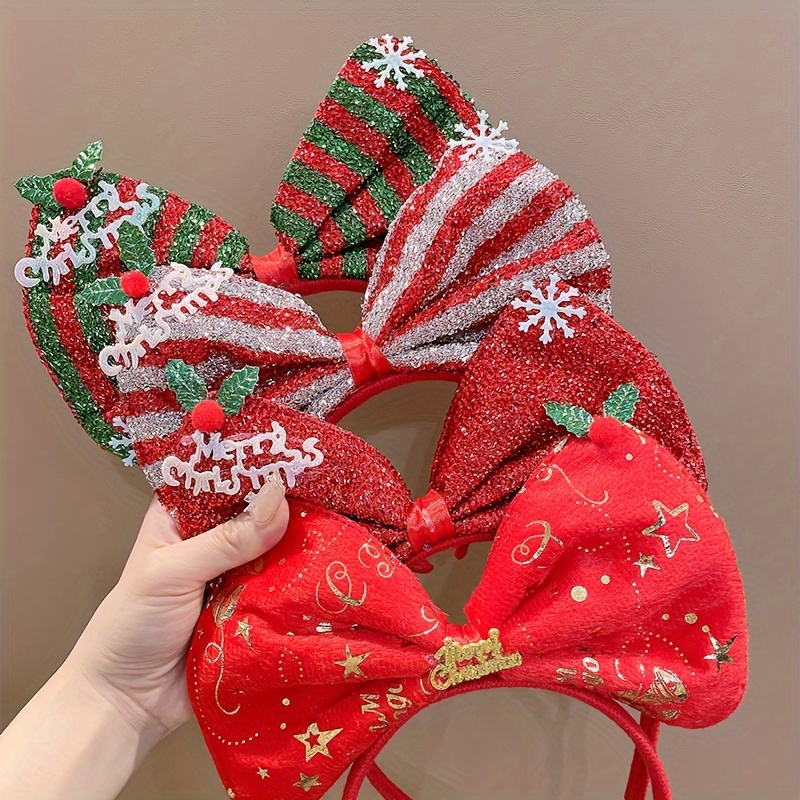 

4pcs Christmas Accessories Set - Red Bow Headbands And For Women And -