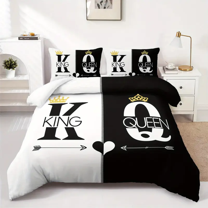 3pcs king queen duvet cover set black white couple bedding set romantic bedroom decor 1duvet cover 2pillowcases no comforter Product details 1