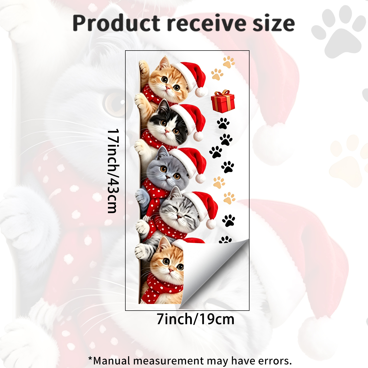 TEMU Autocollant mural 1 pièce 2D plat, chaton de Noël qui un coup d'œil, convient pour , , , décoration de fête de Noël d'hiver, décoratif animal