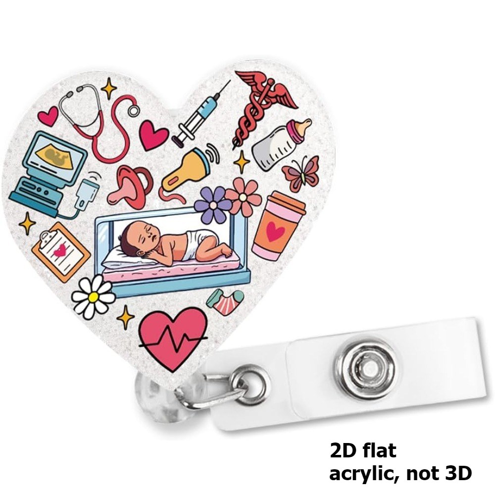 TEMU 2d Fun Nurse Badge Reel With Footprint And Icons - Pregnancy-themed Id Card Holder, Suitable For Nurses, Midwives, Ob- - Clip-on Lanyard