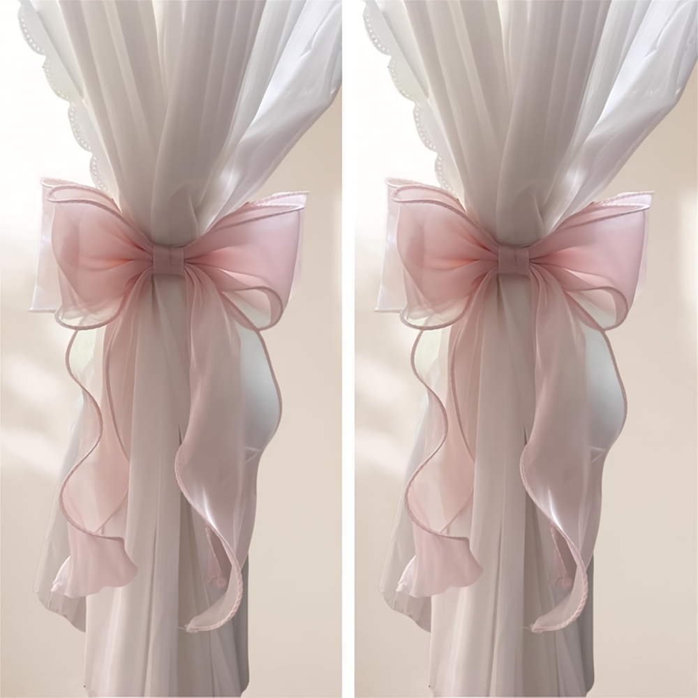 TEMU 2pcs Pink Tulle Bow Curtain Tiebacks, Double-layer Sheer Curtain Elegant Curtain Tiebacks, Valentine's Day Decor Tulle Curtain Ties