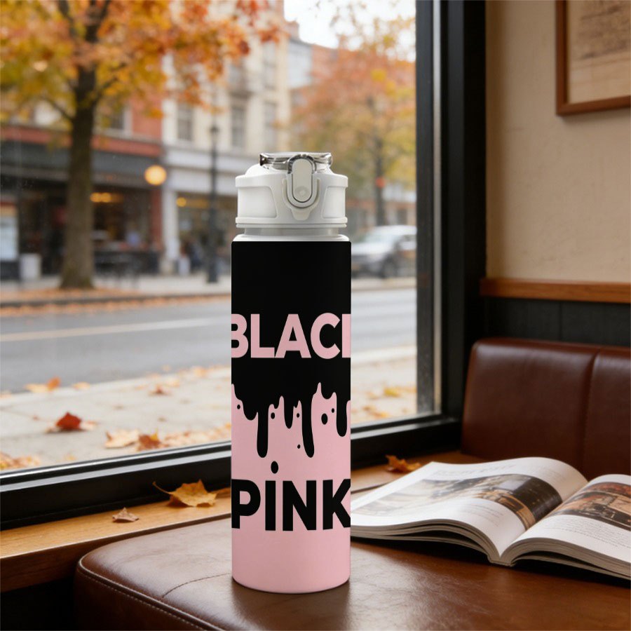TEMU Botella de agua a prueba de fugas de 25.9 oz, botella de agua con de goteo negra y rosa, taza de viaje, vaso deportivo, botella de agua para